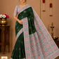 Pure Handloom Silk Pochampally Saree – Bottle Green Body with Floral Ikat Pallu