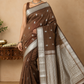 Handloom Silk Cotton Saree in Coffee Brown with Silver Zari Buttas & Rich Pallu