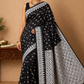Handloom Silk Cotton Saree in Classic Black with Ivory White Geometric Weaves