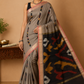 Cotton Silk Pochampally Ikat Saree in Ash Grey with Designer Black Pallu