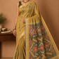 Cotton Silk Pochampally Ikat Saree in Olive Mustard with Traditional Designer Pallu