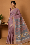 Cotton Silk Saree in Dusty Mauve with Traditional Ikat Designer Pallu