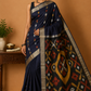 Cotton Silk Pochampally Saree in Deep Navy Blue with Traditional Ikat Pallu