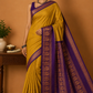 Kalyani Cotton Saree in Mustard Yellow with Royal Purple Zari Pallu