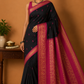 Kalyani Cotton Saree in Black with Rani Pink Zari Pallu