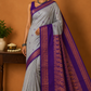 Kalyani Cotton Saree in Pearl Grey with Royal Purple Zari Pallu