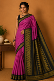 Kalyani Cotton Saree in Rani Pink with Black Antique Gold Zari Border