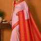 Kalyani Cotton Saree in Baby Pink with Vermilion Red Zari Pallu
