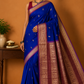 Kalyani Cotton Saree in Royal Blue with Maroon Gold Zari Pallu