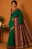 Kalyani Cotton Saree in Emerald Green with Wine Maroon Zari Woven Pallu