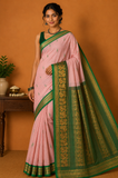 Kalyani Cotton Saree in Baby Pink with Emerald Green Zari Woven Pallu