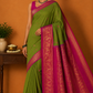 Kalyani Cotton Saree in Leaf Green with Rani Pink Zari Woven Pallu