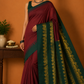 Rust Maroon Kalyani Cotton Saree with Bottle Green Zari Woven Pallu