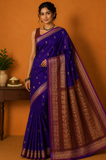 Deep Violet Kalyani Cotton Saree with Wine Brown Zari Woven Pallu