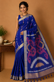 Cotton Silk Saree in Royal Blue with Traditional Ikat Design Pallu