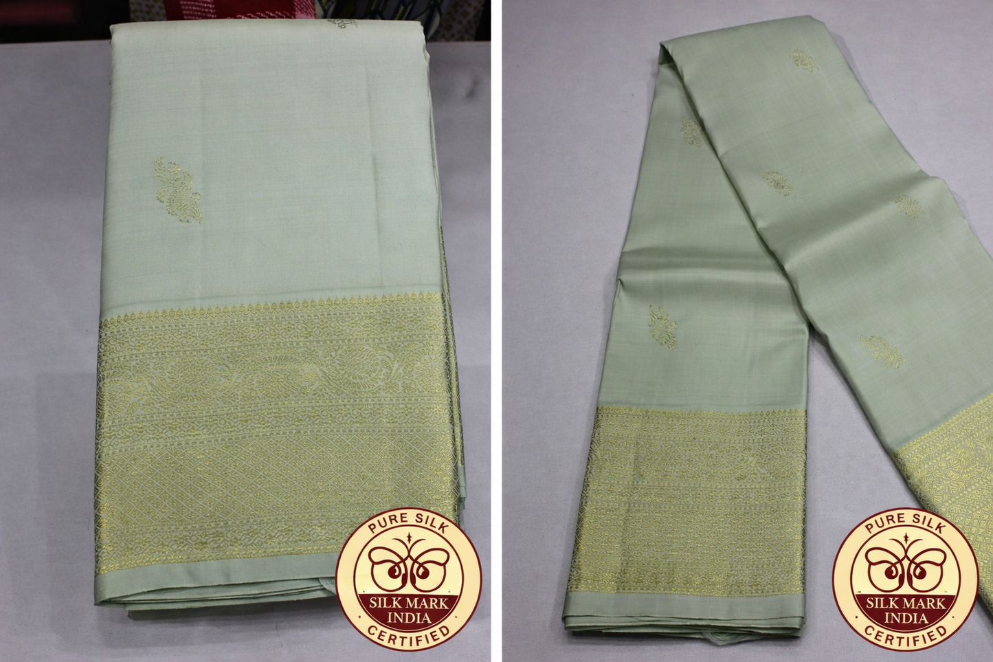 Ivory Green pastel Elegance - Pure Handloom Kanjivaram Silk Saree