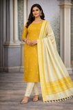 Sunshine Mustard Yellow Silk Cotton Suit Set with Ivory Bottom