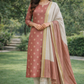 Rose Gold Silk Cotton Suit Set with Dual-Tone Striped Dupatta