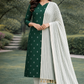 Emerald Green Silk Cotton Suit Set with Printed Dupatta & Off-White Salwar