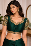 Emerald Green Bridal Readymade Blouse with Sleeves (32–42 Size Extendable)