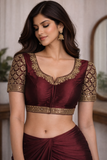 Wine Maroon Bridal Readymade Blouse with Sleeves (32–42 Size Extendable)