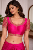 Rani Pink Bridal Readymade Blouse with Sleeves (32–42 Size Extendable)