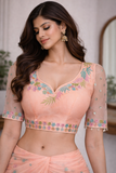 Peach Organza Bridal Readymade Blouse with Floral  Sleeves