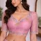 Dusty Pink Organza Bridal Readymade Blouse with Pastel Floral Embroidery Sleeves