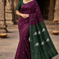 Wine Purple & Bottle Green Banana Silk Saree with White Thread Butta