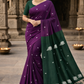 Purple & Bottle Green Banana Silk Saree with White Floral Thread Butta
