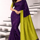 Royal Purple & Parrot Green Banana Silk Saree with Thread Buttas