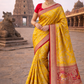 Bridal Yellow Banarasi Silk Saree with Rich Zari Elephant & Peacock Border