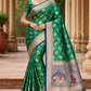 Bridal Emerald Green Banarasi Silk Saree with Royal Blue Silver Zari Border