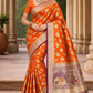 Bridal Orange Banarasi Silk Saree with Wine Zari Peacock & Elephant Border