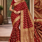 Bridal Red Banarasi Mashru Silk Saree with Elegant Gold Zari Floral Weaving