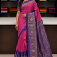 Rani Pink & Royal Purple Pure Soft Silk Handloom Saree with Rich Zari Floral Border
