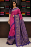Rani Pink & Royal Purple Pure Soft Silk Handloom Saree with Rich Zari Floral Border
