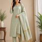 Elegant Sage Green Cotton Silk 3PC Salwar Suit Dress Material with Woven Dupatta