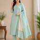 Elegant Mint Green Cotton Silk 3PC Salwar Suit Dress Material with Zari Border Dupatta