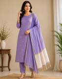 Royal Lavender Cotton Silk 3PC Salwar Suit Dress Material with Elegant Zari Border Dupatta