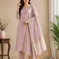 Elegant Blush Pink Cotton Silk 3PC Salwar Suit Dress Material with Gold Zari Dupatta