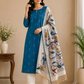 Royal Peacock Blue Cotton Silk Salwar Suit with Kalamkari Dupatta – 3PC Dress Material