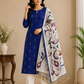 Classic Royal Blue Cotton Silk Salwar Suit with Kalamkari Dupatta – 3PC Dress Material