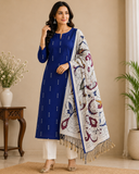 Classic Royal Blue Cotton Silk Salwar Suit with Kalamkari Dupatta – 3PC Dress Material