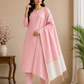 Elegant Baby Pink Cotton Silk 3PC Salwar Suit Dress Material with Zari Border Dupatta