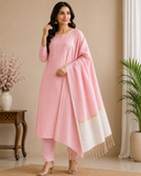 Elegant Baby Pink Cotton Silk 3PC Salwar Suit Dress Material with Zari Border Dupatta