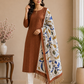 Elegant Rust Brown Cotton Silk Salwar Suit with Kalamkari Dupatta – 3PC Dress Material