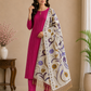 Vibrant Rani Pink Cotton Silk Salwar Suit with Kalamkari Dupatta – 3PC Dress Material