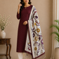 Classic Wine Maroon Cotton Silk Salwar Suit with Kalamkari Dupatta – 3PC Dress Material