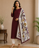 Classic Wine Maroon Cotton Silk Salwar Suit with Kalamkari Dupatta – 3PC Dress Material